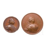 Two commemorative medals for the Battle of Pelkino in 1713 and for the abolition of internal tariffs in Russia in 1753