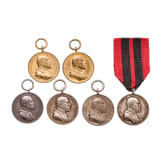 Four silver and two bronze commemorative medals marking the 25th anniversary of King Karl's reign, 1889
