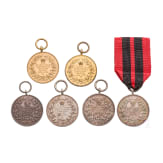 Four silver and two bronze commemorative medals marking the 25th anniversary of King Karl's reign, 1889