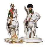Zwei farbige Reiterfiguren aus Porzellan, 20. Jhdt.