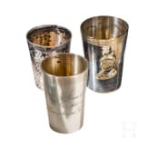 Elf silberne Objekte- Becher, Schnapsflaschen, 19./20. Jhdt.