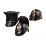 Two fragmentary helmets M 1868 and a shako body, 19th century