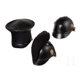 Two fragmentary helmets M 1868 and a shako body, 19th century