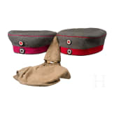 Two field grey field caps and a field grey cover