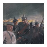 Aquarell mit Fluss&uuml;berquerung preu&szlig;ischer Truppen im Ersten Weltkrieg