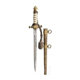 A dagger for officers of the Imperial Navy, with a damask blade and a gold inscription reading "1917. Dr Alfred Middell. 1935."
