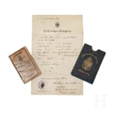 A large silk China-embroidery picture, military service record, and certificate belonging to artilleryman Theodor Krolikowski, 1903&ndash;1906