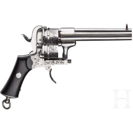 Zwei sechs- und achzehnsch&uuml;ssige Lefaucheux-Revolver im Kasten, Belgien, um 1860