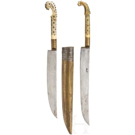 Two Bosnian knives with bone-inlaid grips, late 19th century