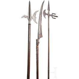 Three pole weapons, modern replicas in style 16th/17th century