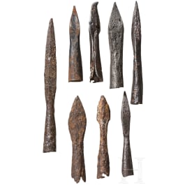 A collection of German bolts and arrowheads, 14th-16th century