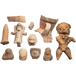 Elf Keramik- und Terrakottafragmente, Mittel- und Südamerika, präkolumbianisch