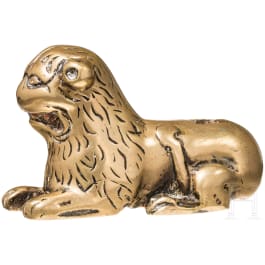 A Gothic engraved bronze lion with remnants of paint, Netherlands, 15th century