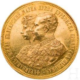 Bulgarischer Zar Ferdinand I. (1887 - 1918), goldene Medaille auf seine Vermählung mit Maria Luise von Bourbon-Parma, datiert 1893