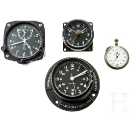 Two British Royal Air Force (RAF) on-board clocks + two clocks