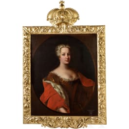 Empress Maria Theresa - portrait, in the original baroque frame, circa 1740