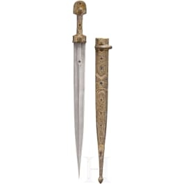 Filigree decorated kinzal with silver mounting, Russian/Caucasian, dated 1901