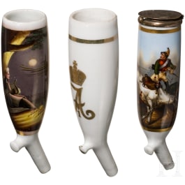 Six mostly very finely painted pipe bowls with military motifs from the Napoleonic Wars, 1st half of the 19th century