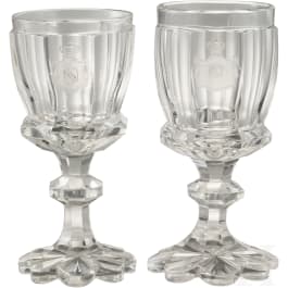 Two crystal wine glasses of the Grand Dukes of Baden