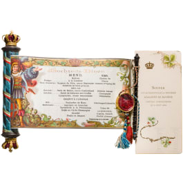 Princess Adalbert of Bavaria, a menu for the marriage between Isabella of Bavaria with Thomas of Savoyen, Nymphenburg, April 14 1883