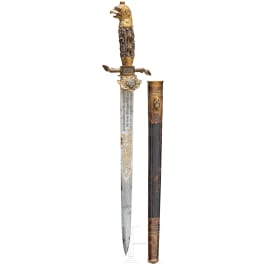 Magnificent presentation hunting hanger with damascus steel blade, around 1900