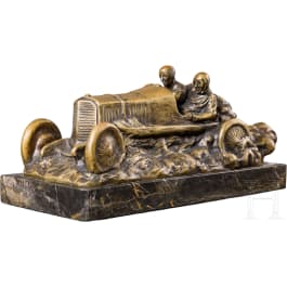 Richard W. Lange (1879 - 1944) - a bronze sculpture of a Mercedes race car at full speed, around 1925