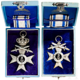 Two Military Service Crosses 2nd class in case, Bavaria