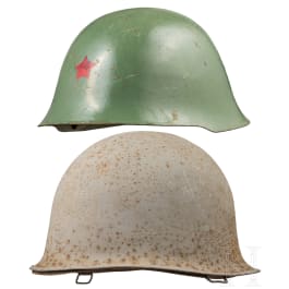 Two steel helmets, USA and China