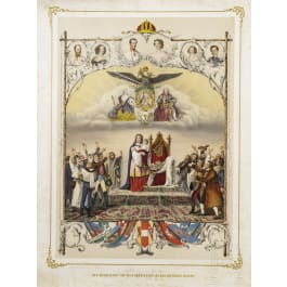 Colored lithograph of the birth of Archduke Rudolf Franz Joseph, Eduard Friedrich Leybold, dated 1858
