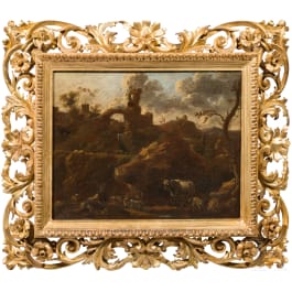 Hirten in felsiger italienischer Landschaft, in der Art des Rosa da Tivoli, Ende 17. Jhdt.