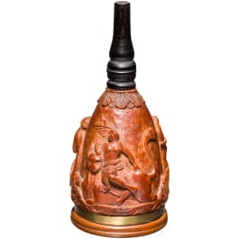 A carved boxwood priming flask, German, ca. 1700