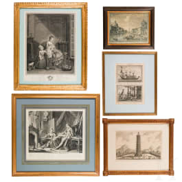 A set of five French and English prints, 18th/19th century