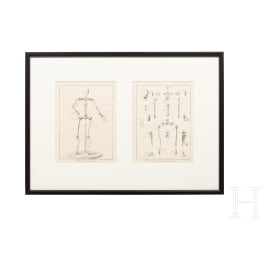 A framed French graphic showing mannequins and their construction, labelled Bernard Direxit, 19th century