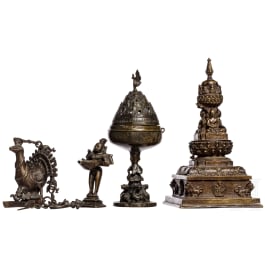 Four Indian/Nepalese bronze objects, 20th century