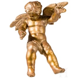 A carved and gold painted putto, German, 18th century
