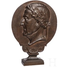 A French neoclassical bronze medaillion with the relief of Gioachino Antonio Rossini (*29.02.1792 Pesaro, &dagger;13.11.1868 in Passy, Paris), 19th century