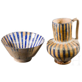 Krug und Schale mit Streifendekor, Kashan, Iran, 12. - 13. Jhdt.