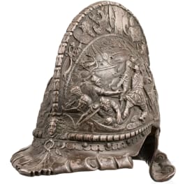 Prunk-Sturmhaube aus Kupferguss nach Vorbild der Renaissance, deutscher Historismus um 1860