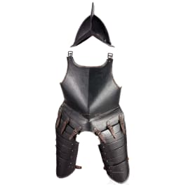 Knechtischer Harnisch, Sammleranfertigung unter Anwendung eines originalen Morions, deutsch, um 1570