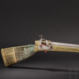 Bedeutende Luxus-Miquelet-Flinte mit Montierung aus vergoldetem Silber, osmanisch, um 1780