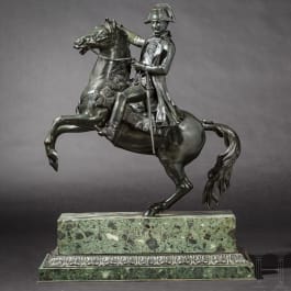 A monumental bronze figure of Emperor Napoleon I on a rampant horse