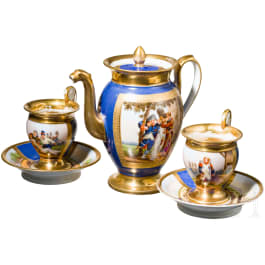 A coffee can and two cups with patriotic scenes, circa 1813