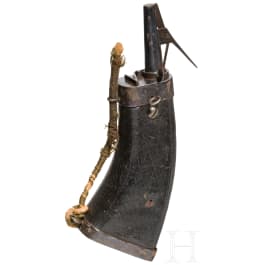 Lederbezogene Musketier-Pulverflasche, deutsch, um 1600