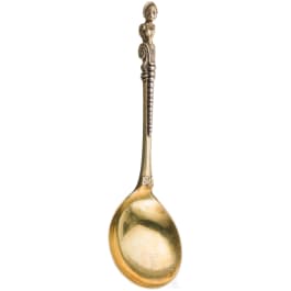 A fine gilded Polish Baroque silver spoon with female caryatid, master's mark of Johann Christian Bröllmann and hallmark of Thorn, circa 1700 - 1719