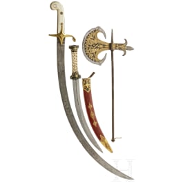 A French sabre à la Mamelouk and an Indian all-metal axe and khanjar, 19th century