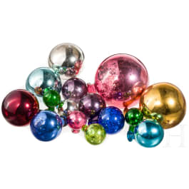 A group of 14 southern German glass balls for garden decoration, 2nd half of the 19th century