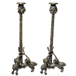 A pair of fine Italian bronze candelabras in Renaissance style, 19th century