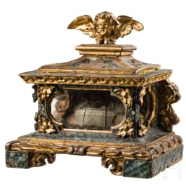 A small South German baroque display case with relic of the holy Urban, 18th century