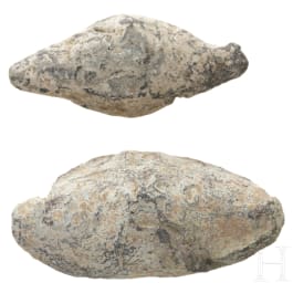 Two inscribed Roman-Spanish slingshot bullets, lead, 50 - 40 B.C.