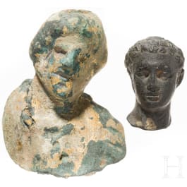 Two Roman bronze heads, 2nd - 3rd century